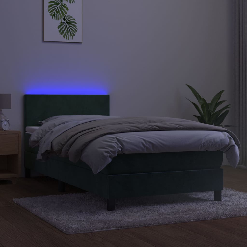 Letto a Molle con Materasso e LED Verde Scuro 90x200cm Velluto cod mxl 61488