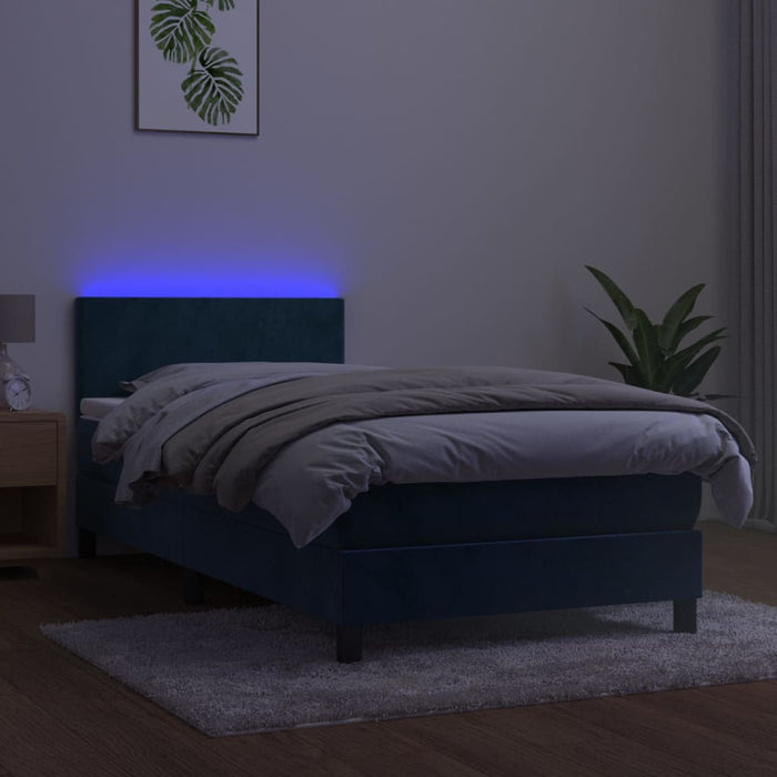 Letto a Molle con Materasso e LED Blu Scuro 90x200cm in Velluto cod mxl 56906