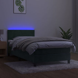 Letto a Molle con Materasso e LED Verde Scuro 100x200cm Velluto 3134270