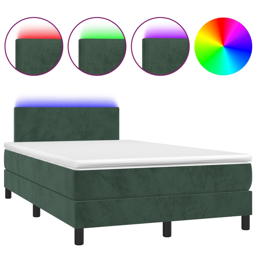 Letto a Molle con Materasso e LED Verde Scuro 120x200cm Vellutocod mxl 98888