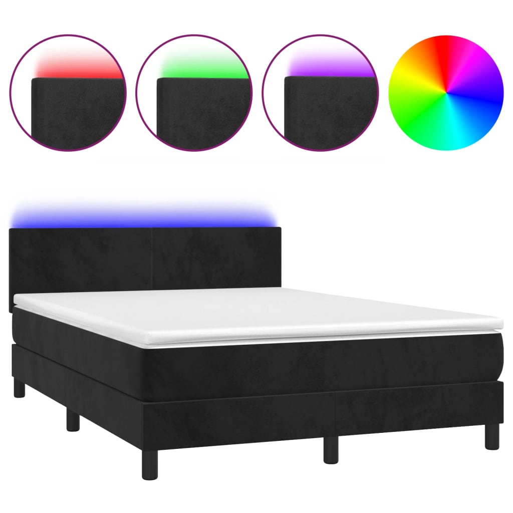 Letto a Molle con Materasso e LED Nero 140x190 cm in Vellutocod mxl 98896