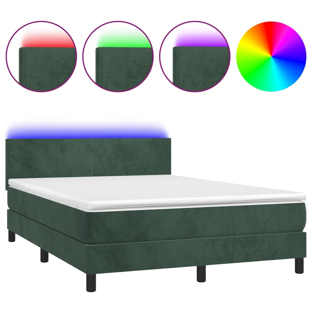 Letto a Molle con Materasso e LED Verde Scuro 140x190cm Vellutocod mxl 74886