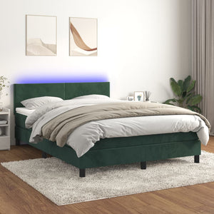 Letto a Molle con Materasso e LED Verde Scuro 140x190cm Vellutocod mxl 74886