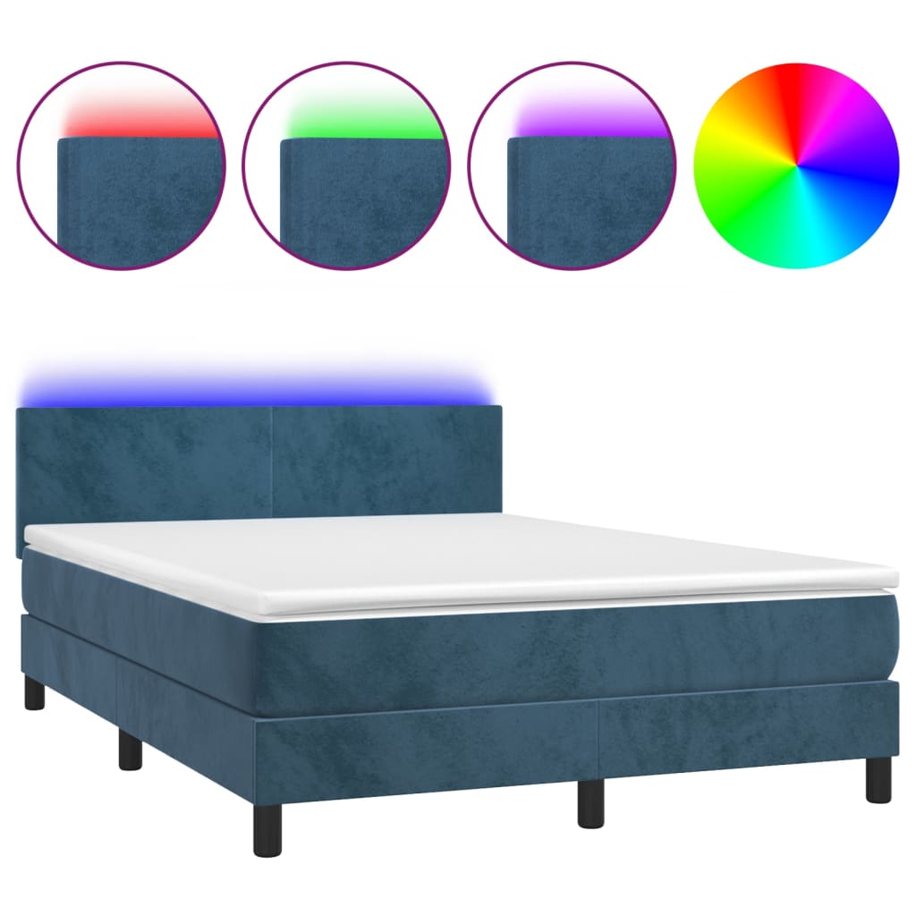 Letto a Molle con Materasso e LED Blu Scuro 140x190 cm 3134283