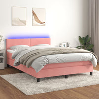 Letto a Molle con Materasso e LED Rosa 140x190 cm in Vellutocod mxl 122827