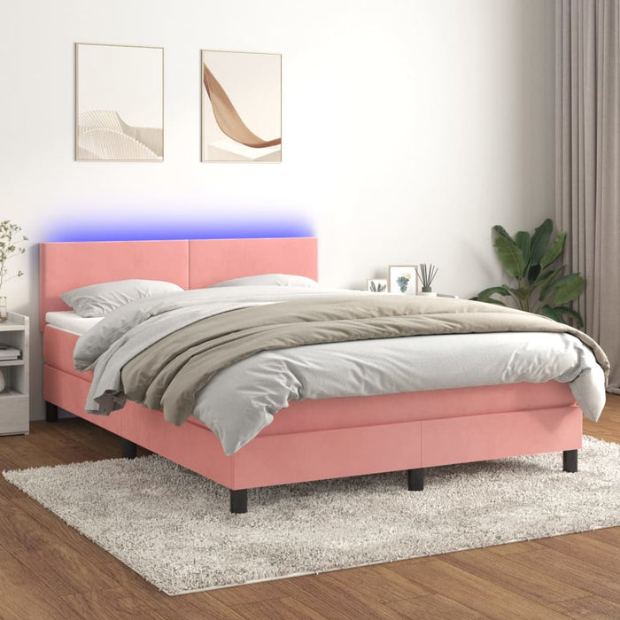 Letto a Molle con Materasso e LED Rosa 140x190 cm in Vellutocod mxl 122827