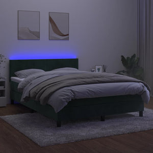 Letto a Molle con Materasso e LED Verde Scuro 140x200cm Velluto 3134288