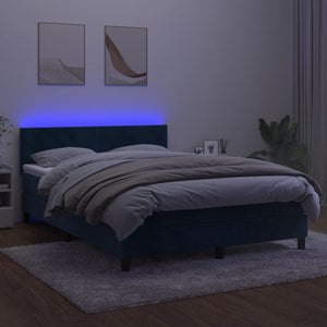 Letto a Molle con Materasso e LED Blu Scuro 140x200 cm 3134289