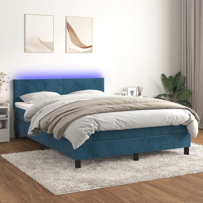 Letto a Molle con Materasso e LED Blu Scuro 140x200 cm 3134289