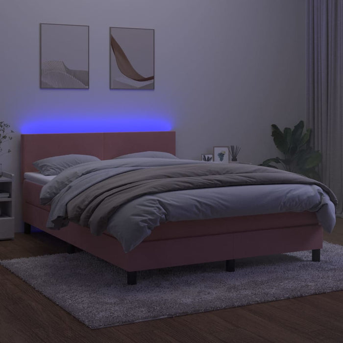 Letto a Molle con Materasso e LED Rosa 140x200 cm in Velluto 3134290