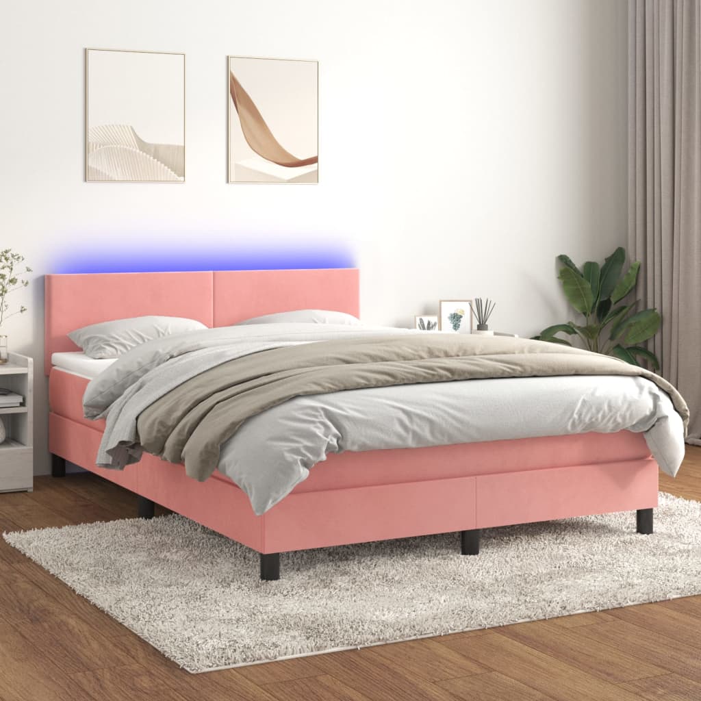 Letto a Molle con Materasso e LED Rosa 140x200 cm in Velluto 3134290