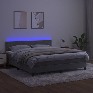 Letto a Molle Materasso e LED Grigio Chiaro 160x200 cm Velluto cod mxl 36606