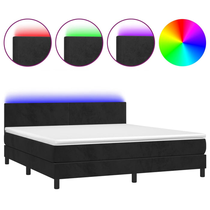 Letto a Molle con Materasso e LED Nero 160x200 cm in Velluto 3134293