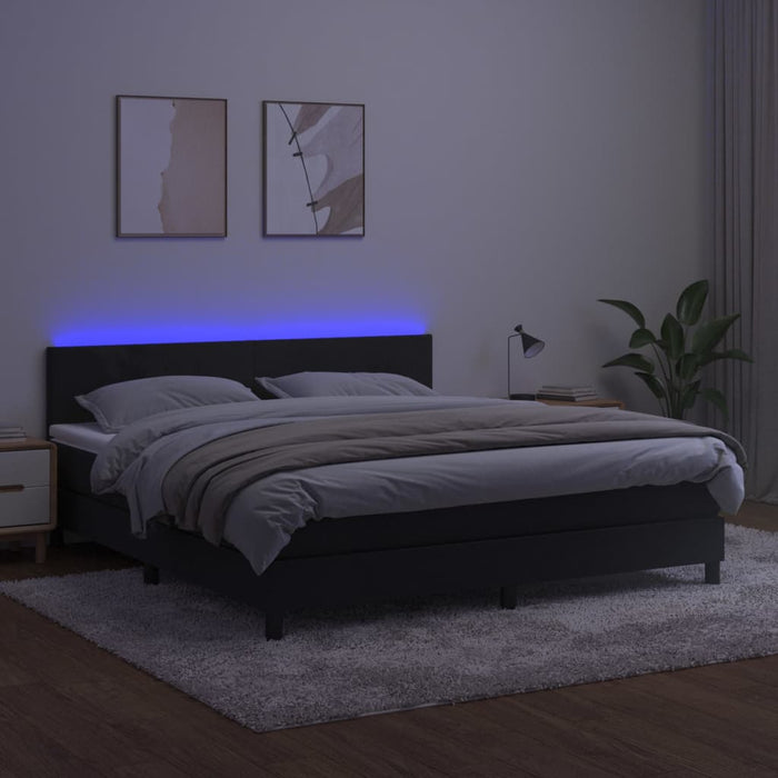 Letto a Molle con Materasso e LED Nero 160x200 cm in Velluto 3134293