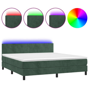 Letto a Molle con Materasso e LED Verde Scuro 160x200cm Velluto cod mxl 67728