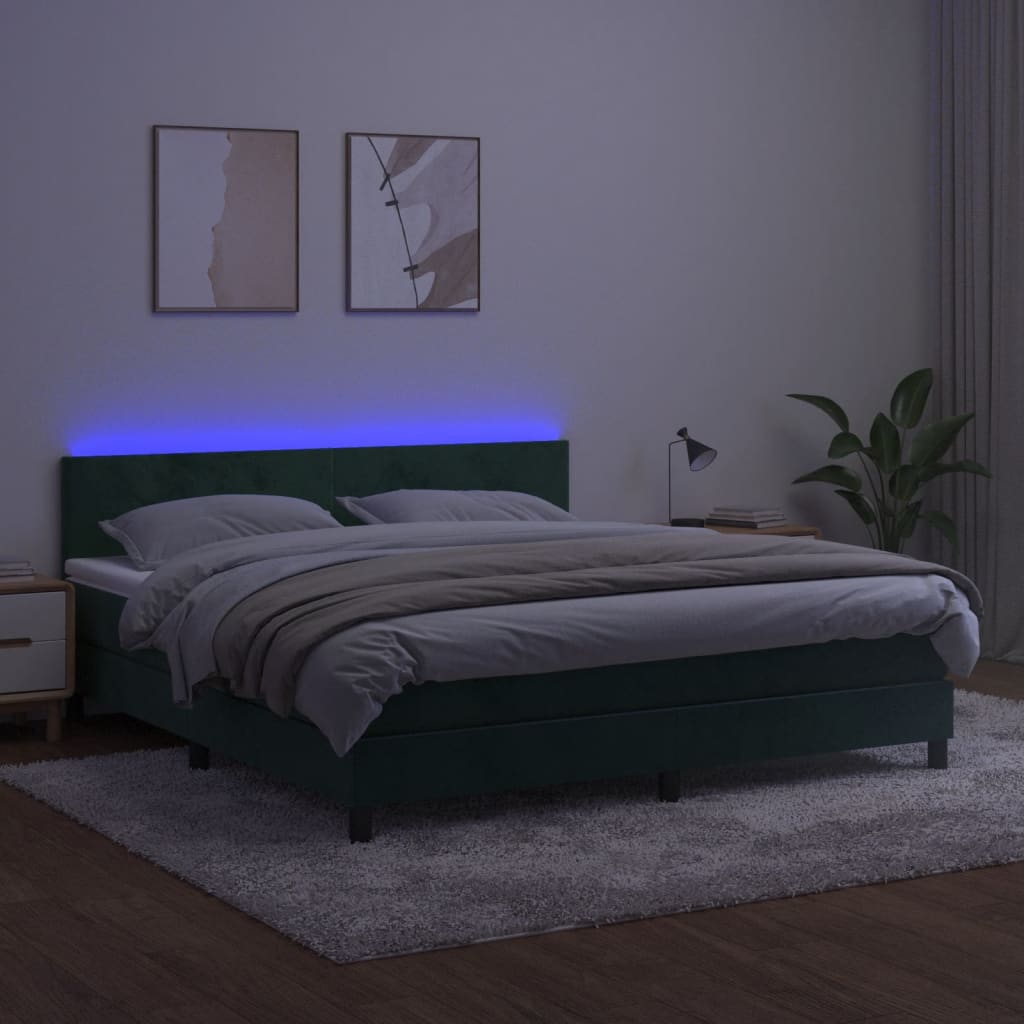 Letto a Molle con Materasso e LED Verde Scuro 160x200cm Velluto cod mxl 67728