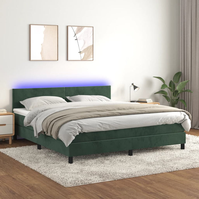 Letto a Molle con Materasso e LED Verde Scuro 160x200cm Velluto cod mxl 67728