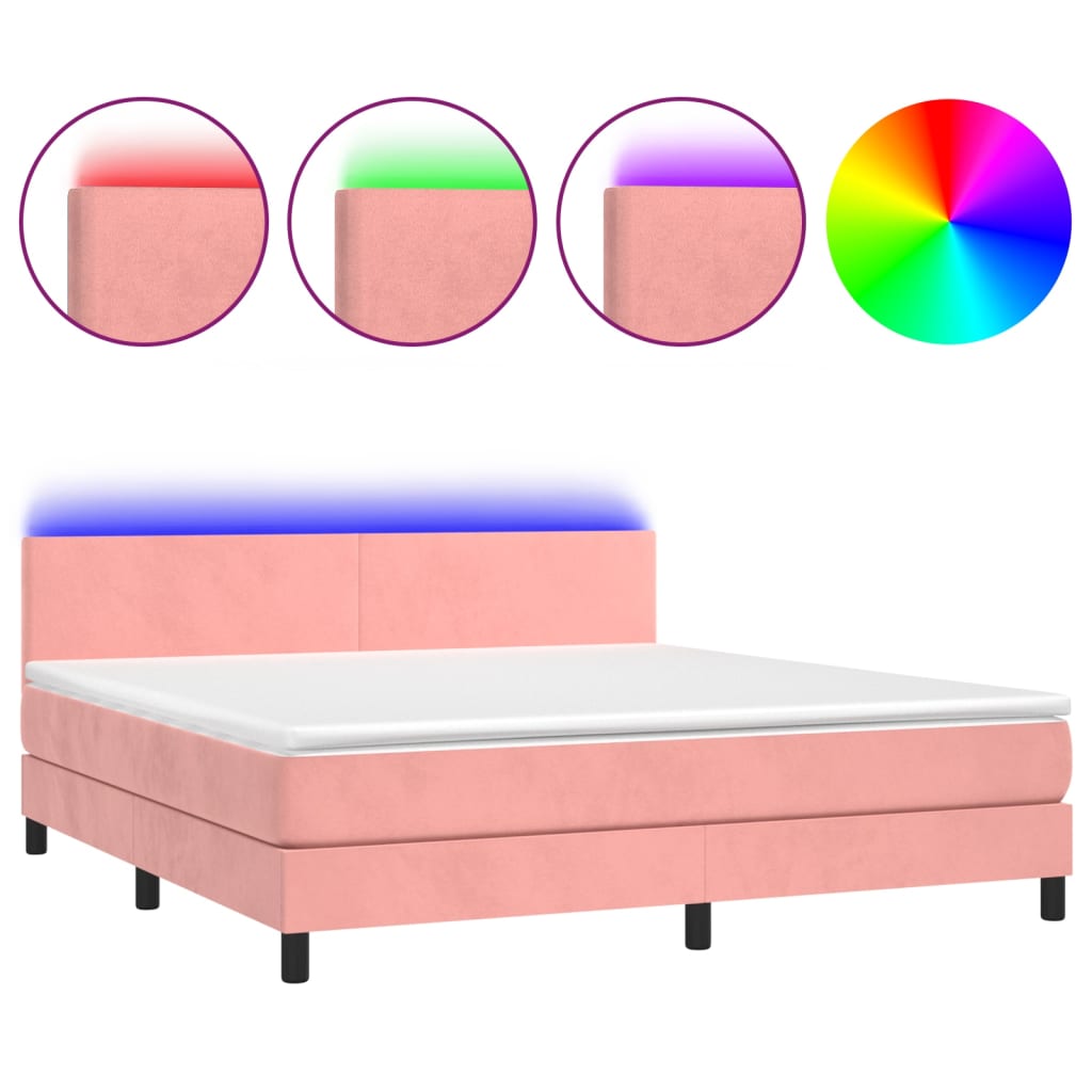 Letto a Molle con Materasso e LED Rosa 160x200 cm in Velluto cod mxl 66130