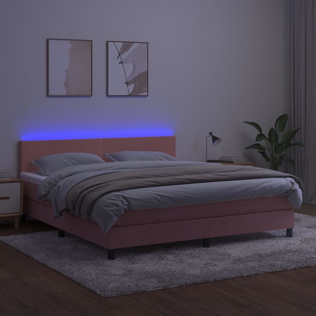 Letto a Molle con Materasso e LED Rosa 160x200 cm in Velluto 3134296