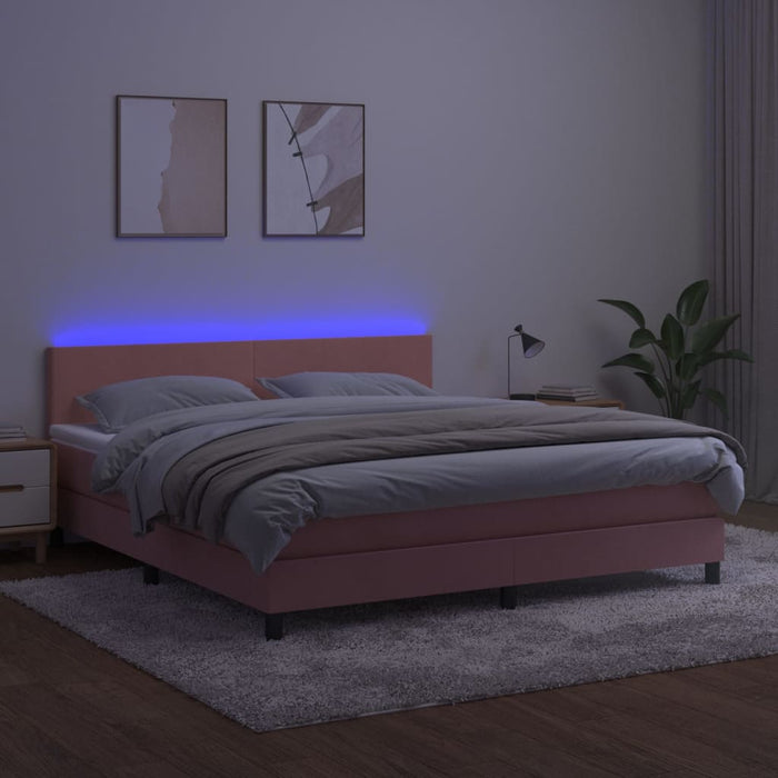 Letto a Molle con Materasso e LED Rosa 160x200 cm in Velluto cod mxl 66130