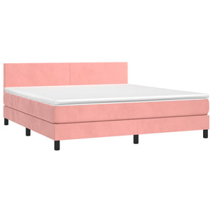 Letto a Molle con Materasso e LED Rosa 160x200 cm in Velluto 3134296