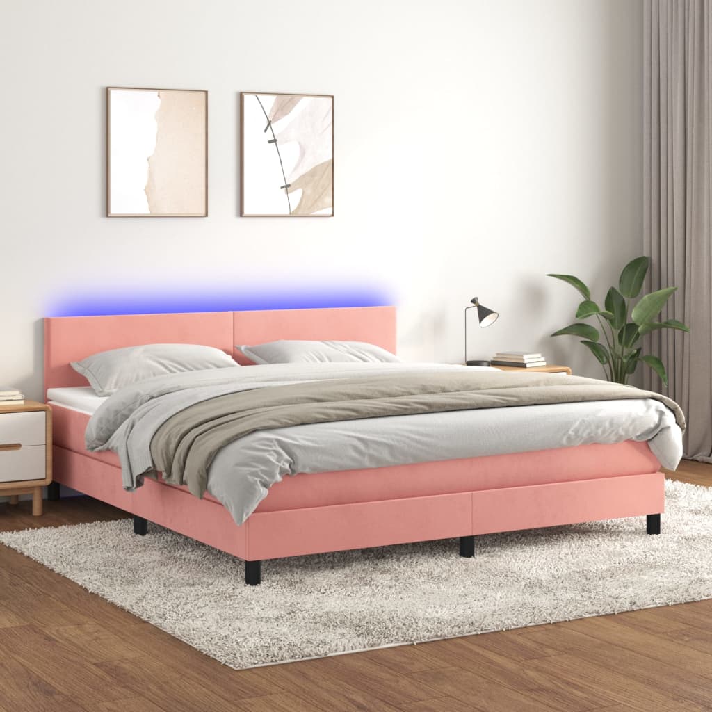 Letto a Molle con Materasso e LED Rosa 160x200 cm in Velluto 3134296