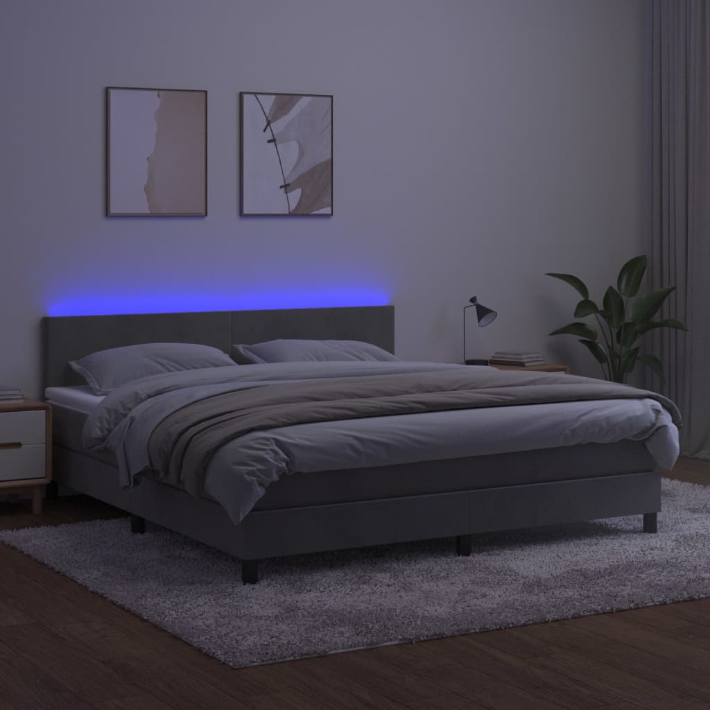 Letto a Molle Materasso e LED Grigio Chiaro 180x200 cm Velluto 3134297