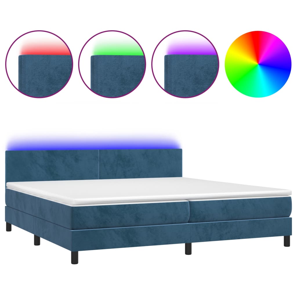 Letto a Molle con Materasso e LED Blu Scuro 200x200 cm cod mxl 58370