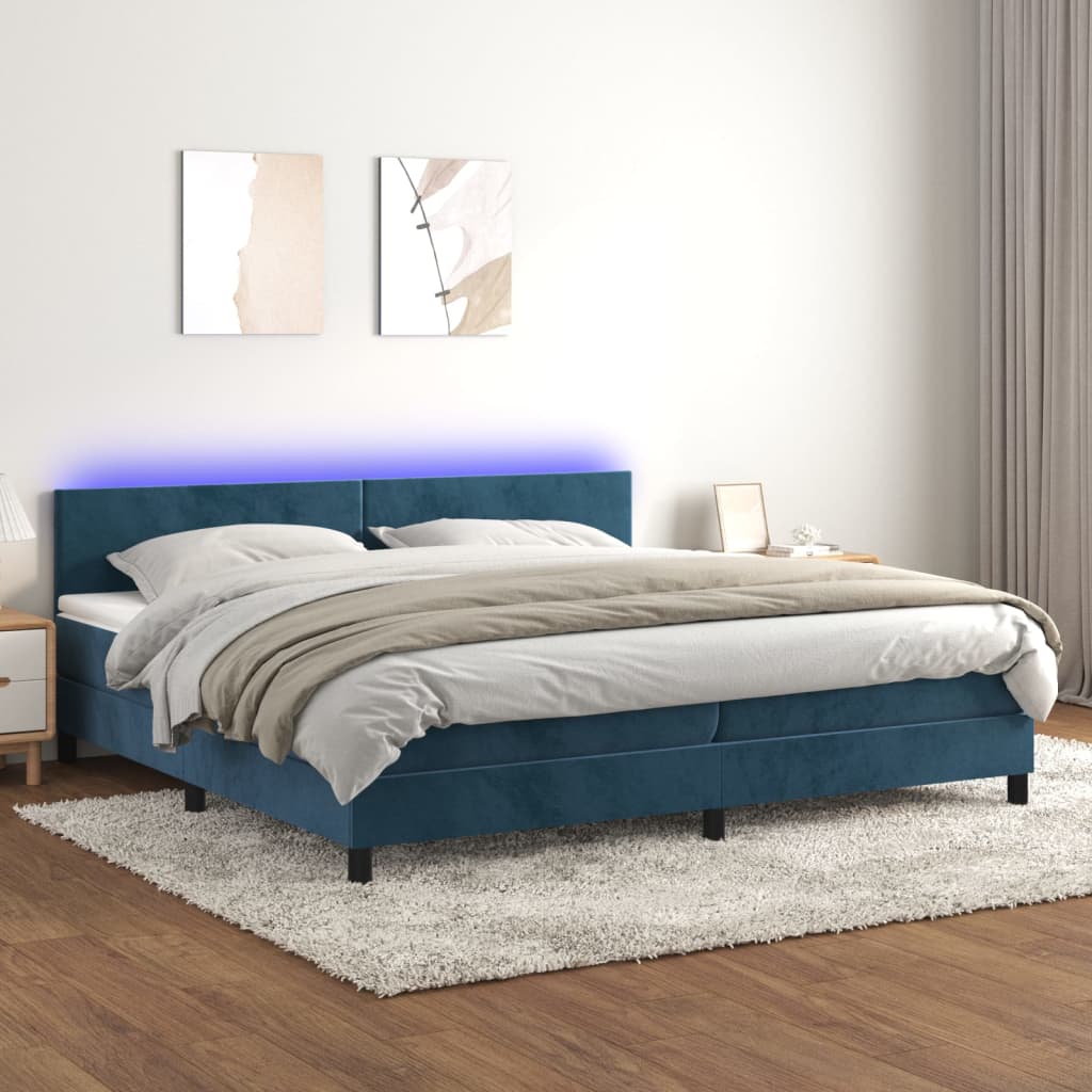 Letto a Molle con Materasso e LED Blu Scuro 200x200 cm cod mxl 58370