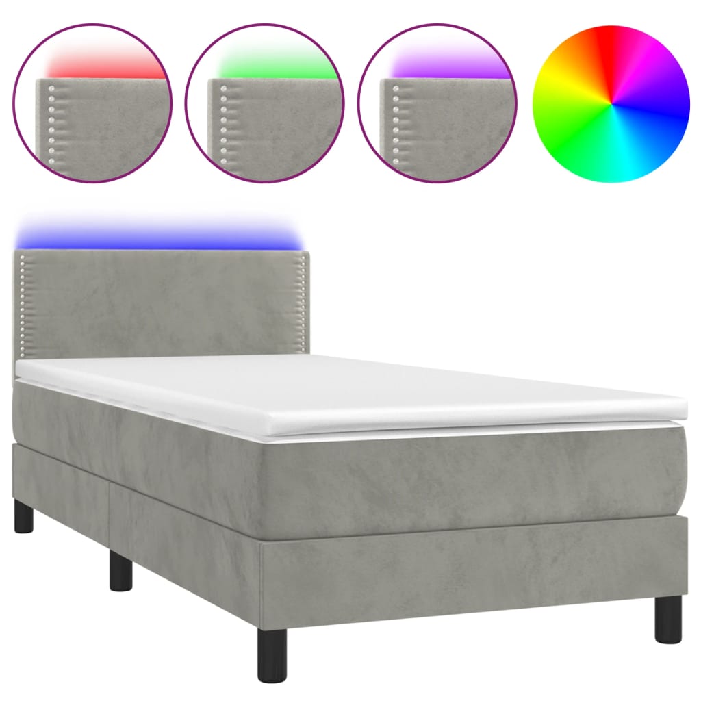 Letto a Molle Materasso e LED Grigio Chiaro 80x200 cm Velluto cod mxl 56161