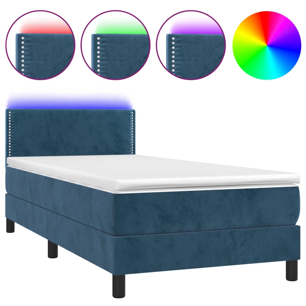 Letto a Molle con Materasso e LED Blu Scuro 80x200cm in Velluto cod mxl 55154