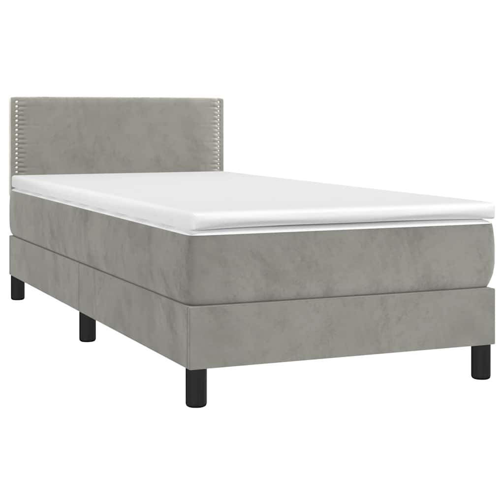 Letto a Molle Materasso e LED Grigio Chiaro 90x190 cm Velluto 3134315