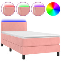 Letto a Molle con Materasso e LED Rosa 90x190 cm in Velluto cod mxl 67925