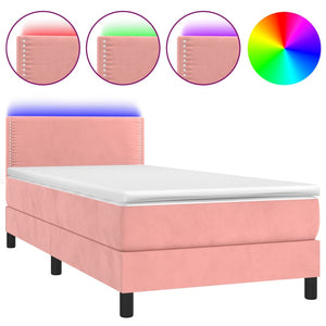 Letto a Molle con Materasso e LED Rosa 90x190 cm in Velluto cod mxl 67925