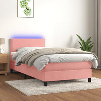 Letto a Molle con Materasso e LED Rosa 90x190 cm in Velluto cod mxl 67925