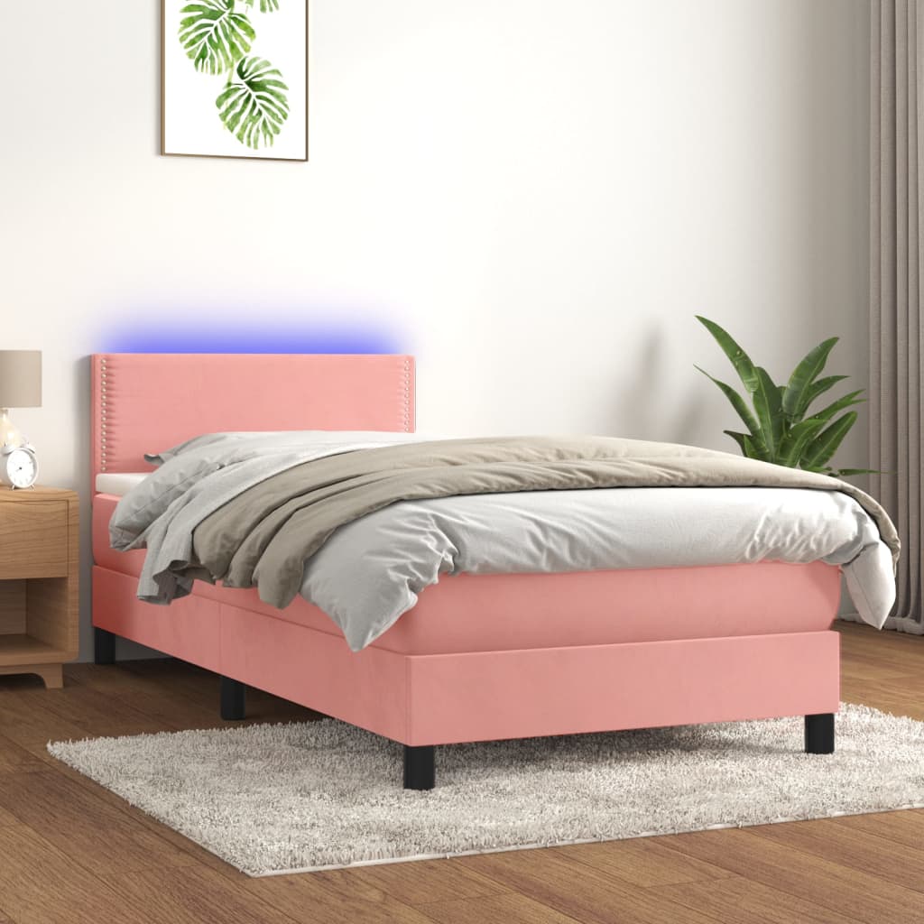 Letto a Molle con Materasso e LED Rosa 90x190 cm in Velluto 3134320