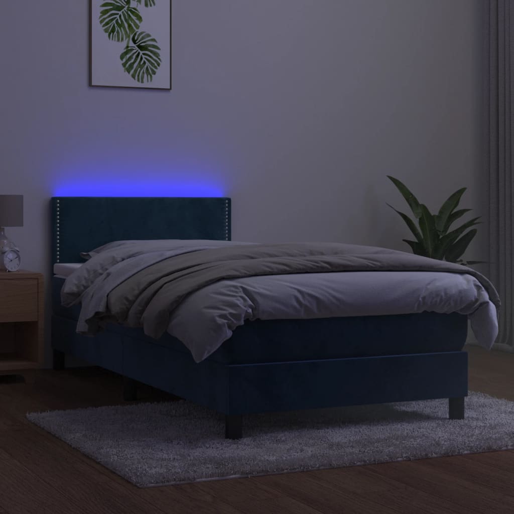 Letto a Molle con Materasso e LED Blu Scuro 90x200cm in Velluto cod mxl 56912