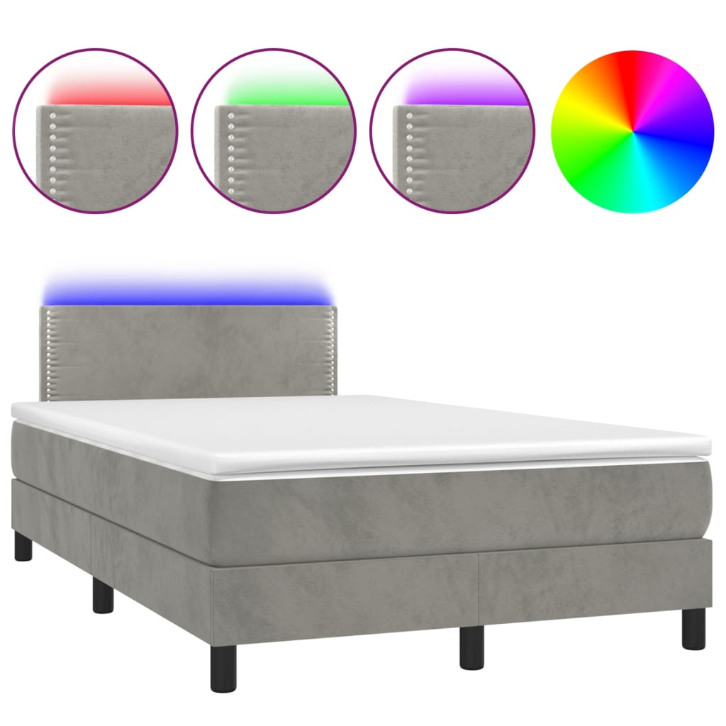 Letto a Molle Materasso e LED Grigio Chiaro 120x200 cm Velluto cod mxl 62972