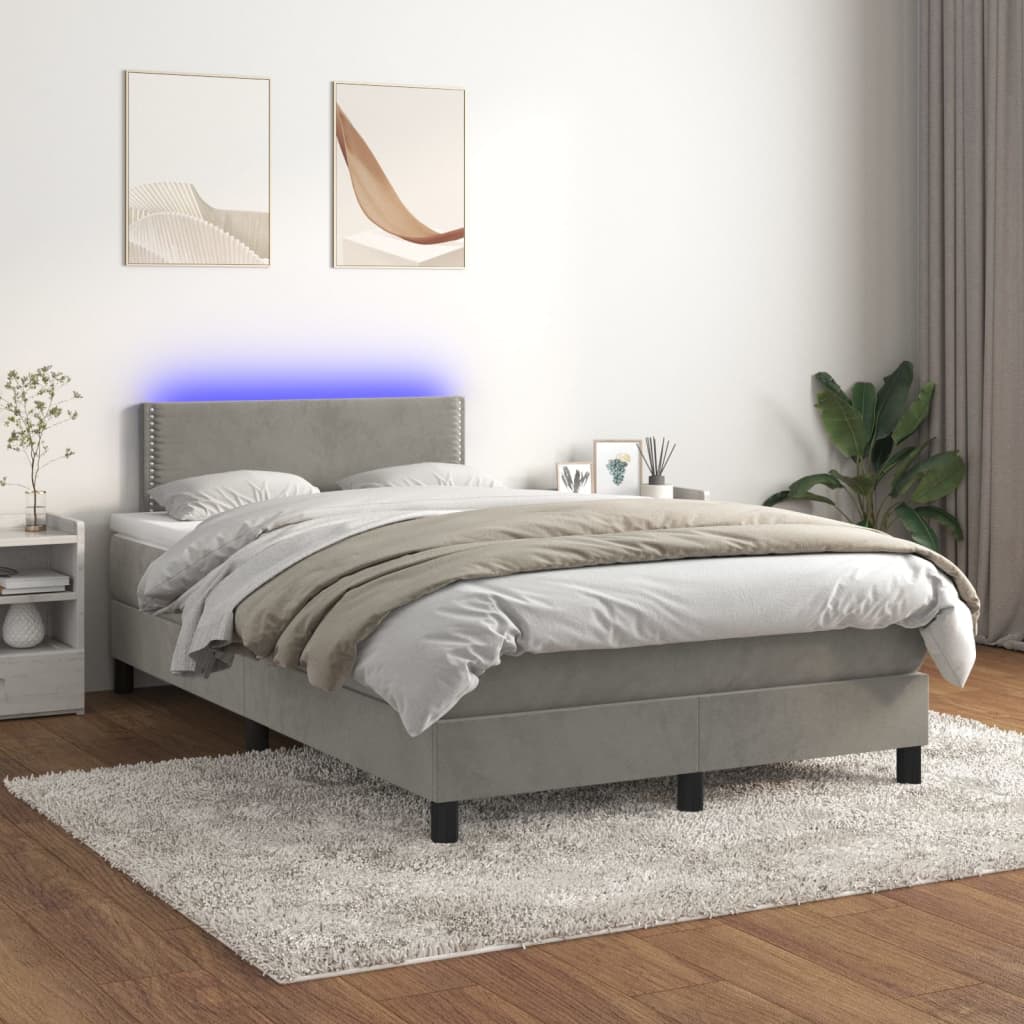 Letto a Molle Materasso e LED Grigio Chiaro 120x200 cm Velluto cod mxl 62972