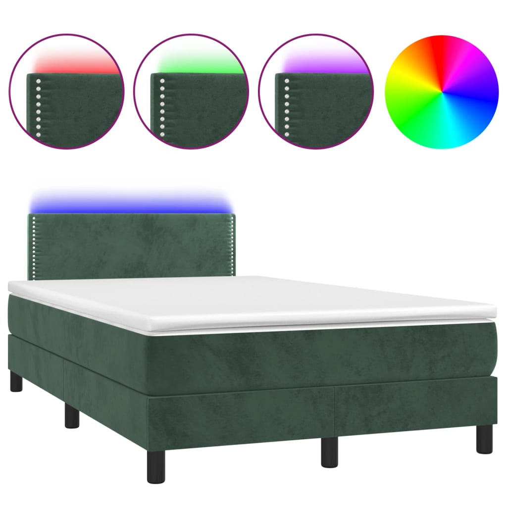 Letto a Molle con Materasso e LED Verde Scuro 120x200cm Velluto 3134336