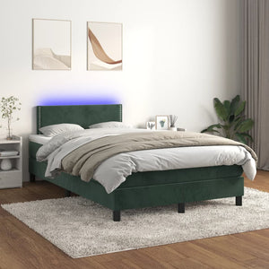 Letto a Molle con Materasso e LED Verde Scuro 120x200cm Velluto 3134336