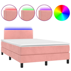 Letto a Molle con Materasso e LED Rosa 120x200 cm in Vellutocod mxl 98893