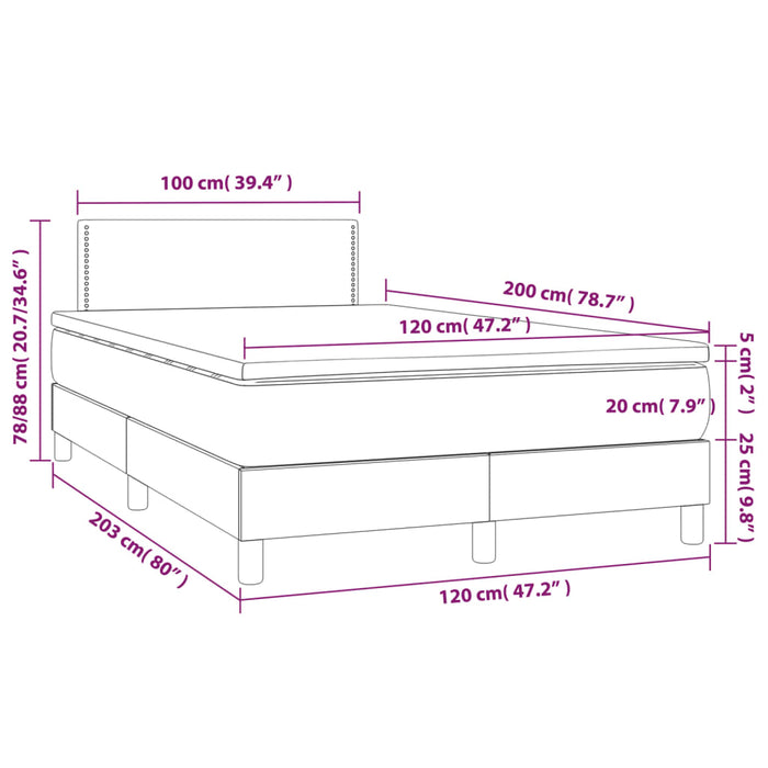 Letto a Molle con Materasso e LED Rosa 120x200 cm in Velluto 3134338