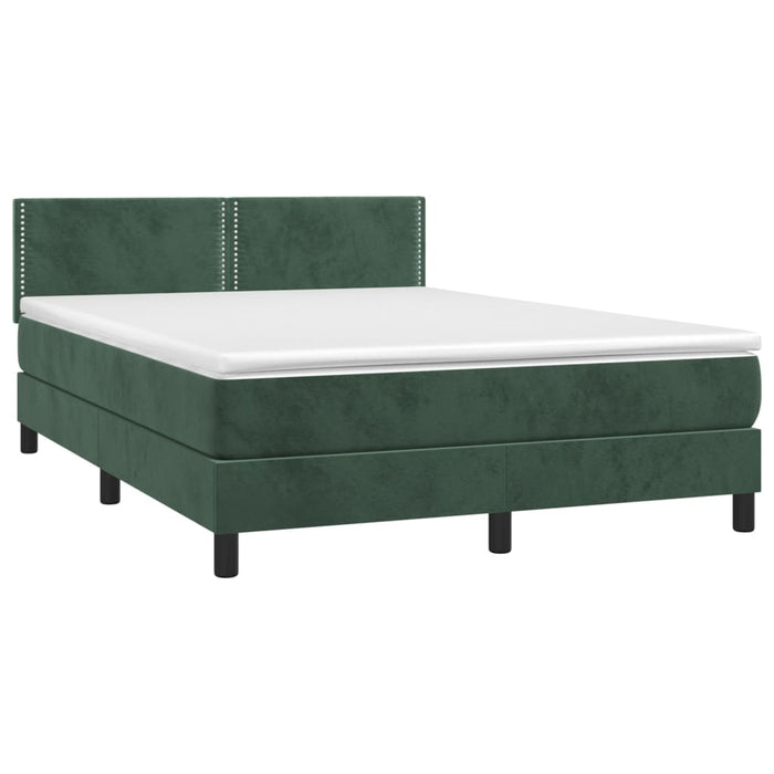 Letto a Molle con Materasso e LED Verde Scuro 140x190cm Velluto 3134342