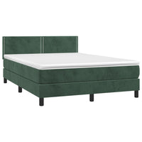 Letto a Molle con Materasso e LED Verde Scuro 140x200cm Velluto