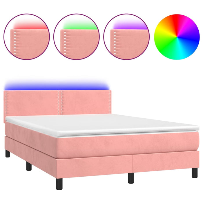 Letto a Molle con Materasso e LED Rosa 140x200 cm in Vellutocod mxl 98891