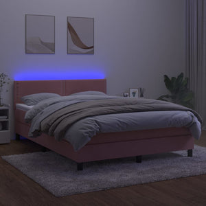 Letto a Molle con Materasso e LED Rosa 140x200 cm in Vellutocod mxl 98891