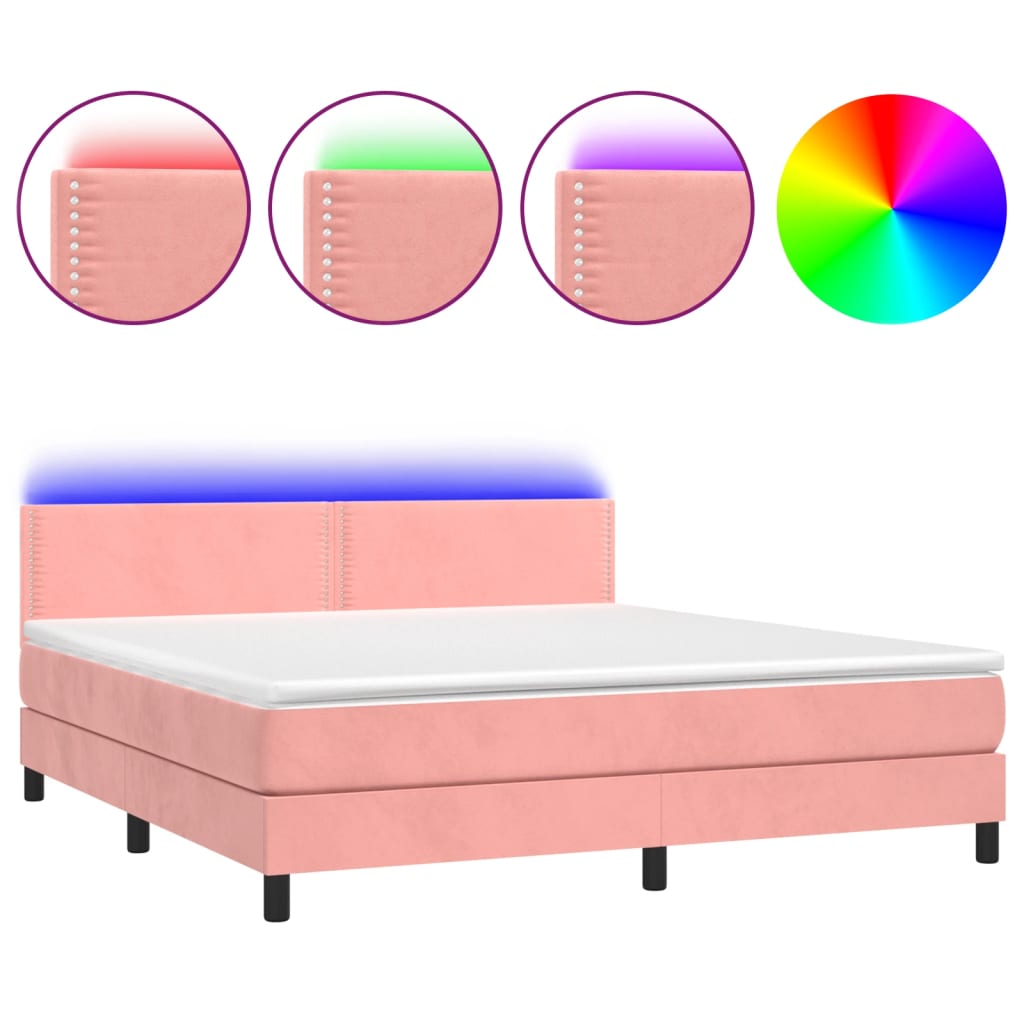 Letto a Molle con Materasso e LED Rosa 160x200 cm in Velluto cod mxl 66142