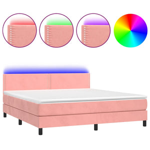 Letto a Molle con Materasso e LED Rosa 160x200 cm in Velluto 3134356