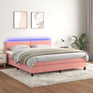 Letto a Molle con Materasso e LED Rosa 160x200 cm in Velluto cod mxl 66142